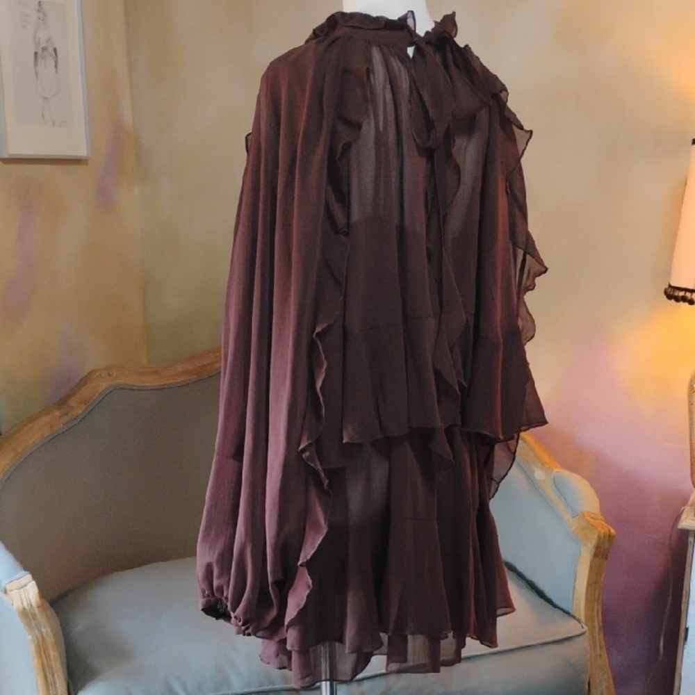 NWT Commense ruffled chocolate chiffon dress